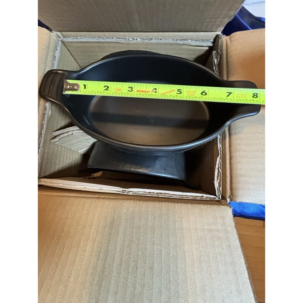 Set of 4 Black Ceramic Oval Au Gratin Baking Dishes Handled 8 Inch